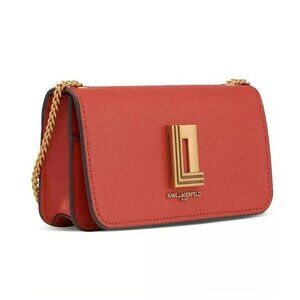 KARL LAGERFELD Paris leather chain link mini crossbody bag - Burt orange DEFECT
